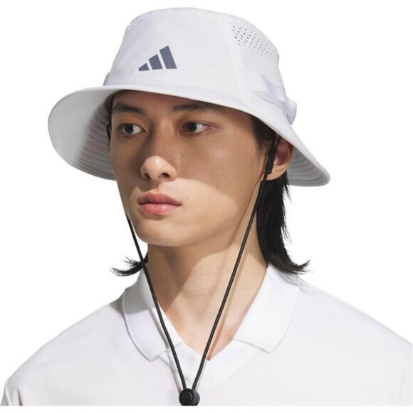 ⚡Adidas Men White/Onix Grey/Black/5.0 100% Polyester Sun Athletic Bucket Hat - Picture 5 of 6